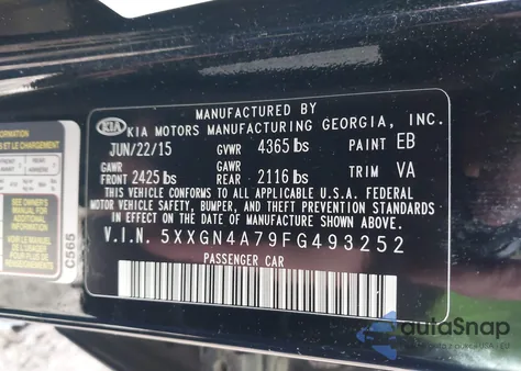 2015 Kia Optima Ex z USA, uszkodzony, nr VIN 5XXGN4A79FG493252